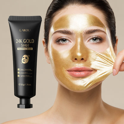 Feuchtigkeitsspendende Abreißmaske mit Goldfolie und Schneckenmotiv