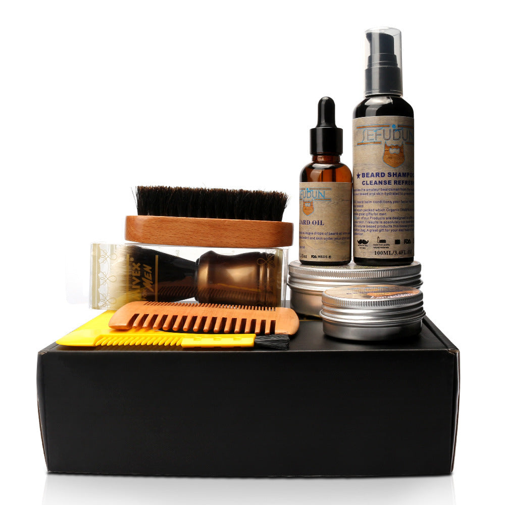 Beard Care Kit – Oil, Comb, Scissors, Balm, and Wax for Styling.