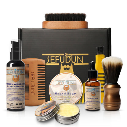 Beard Care Kit – Oil, Comb, Scissors, Balm, and Wax for Styling.