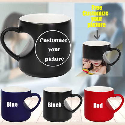 Becher DIY benutzerdefinierte Heißwasser Verfärbung herzförmigen Griff Keramik Tasse Druck Bild Bild Text Logo personalisierte Geschenk