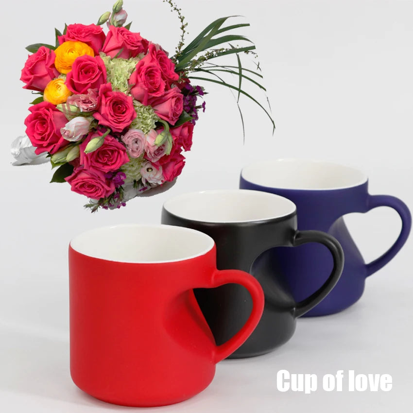 Becher DIY benutzerdefinierte Heißwasser Verfärbung herzförmigen Griff Keramik Tasse Druck Bild Bild Text Logo personalisierte Geschenk