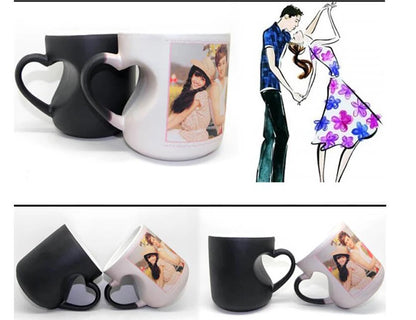 Mug DIY Custom Hot Water Discoloration Heart-shaped Handle Ceramic Cup Print Picture Image Text Logo Personalized Gift