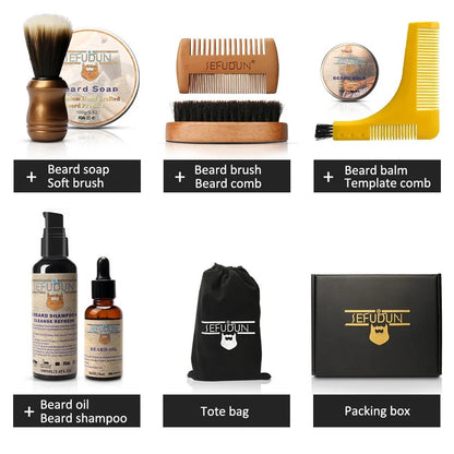 Beard Care Kit – Oil, Comb, Scissors, Balm, and Wax for Styling.